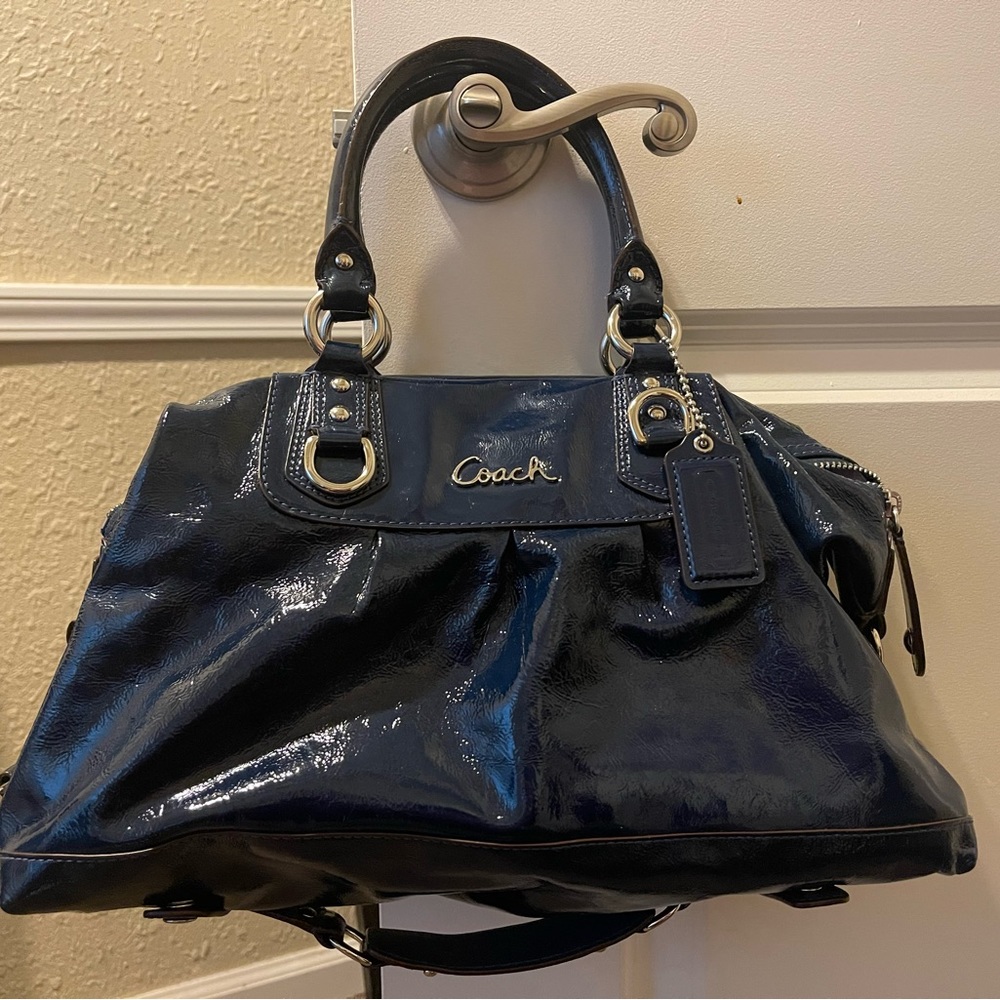 Coach Glossy Navy Patent Leather Satchel